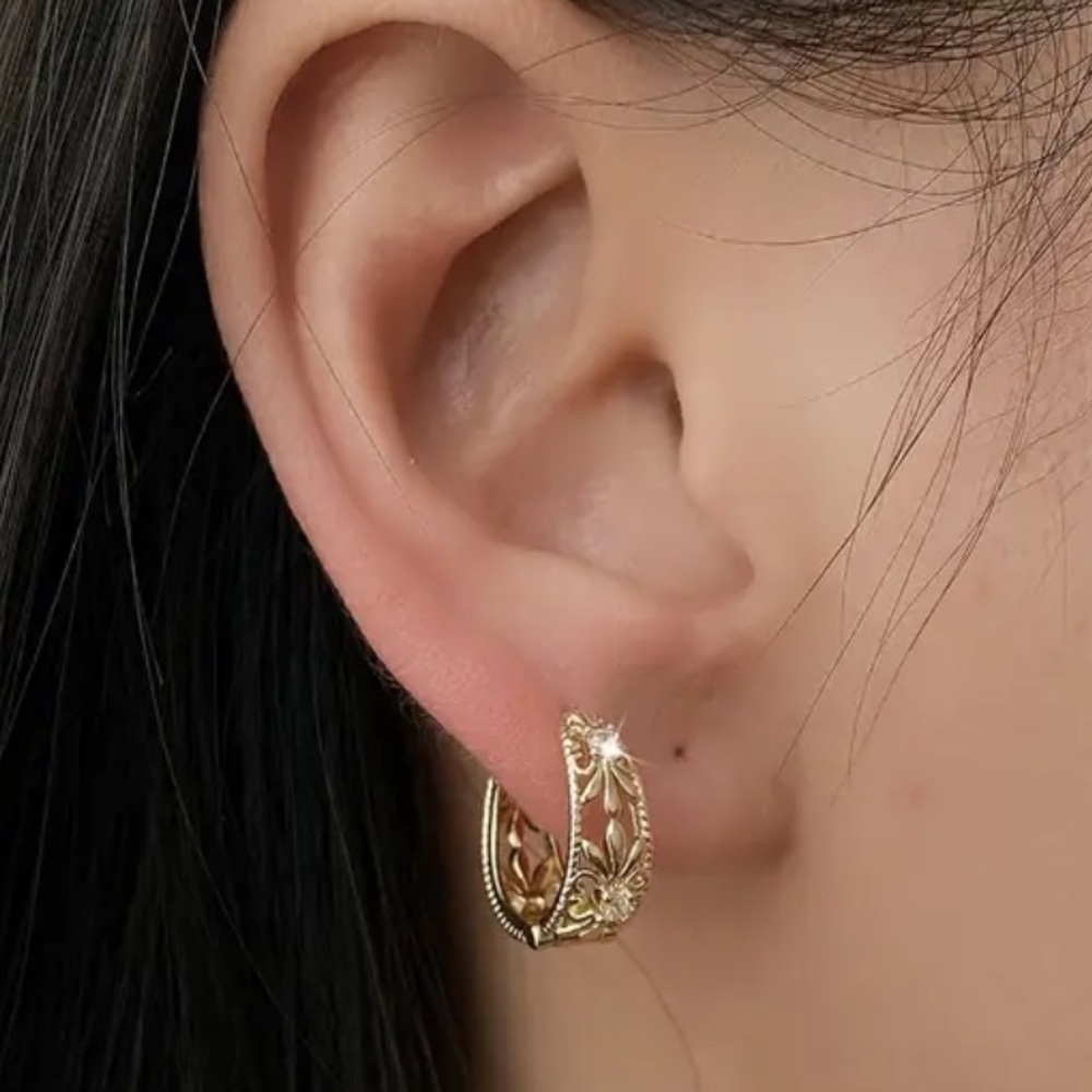 18k Gold Plated Simulated Diamond Huggie Earrings - Picture 3 of 5